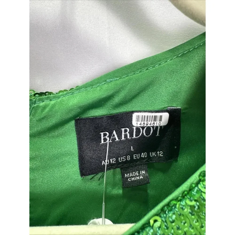 Bardot Green Alessia Sequin Dress Size L with Missing Sequins